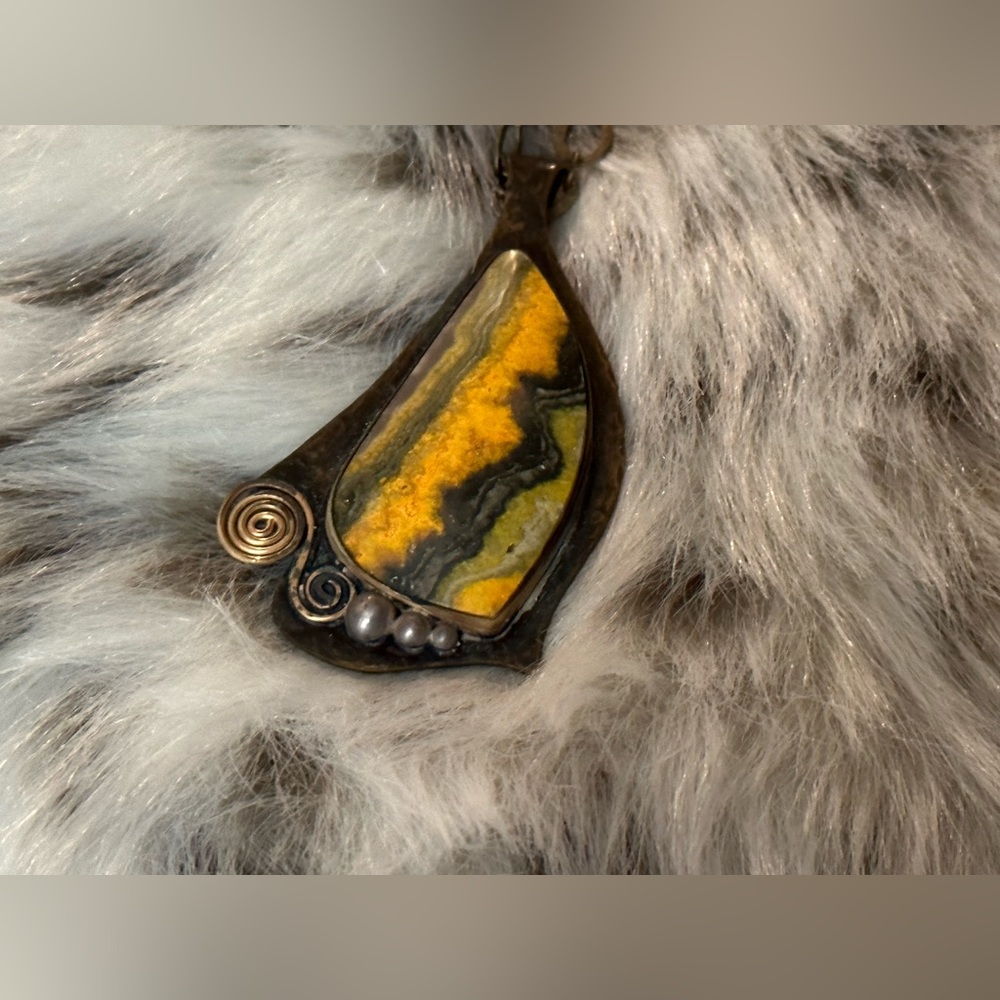 Patrician art Bumblee jasper pendant in copper setting